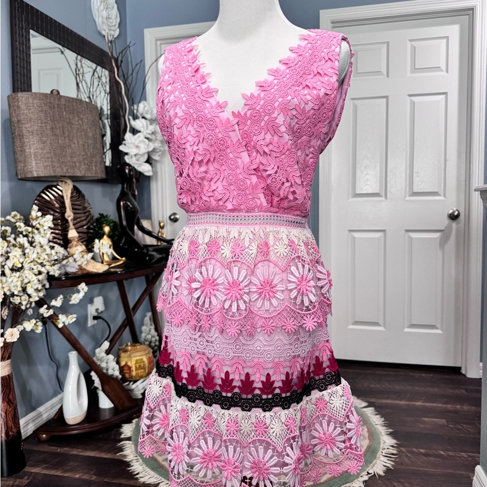 Self—Portrait, striped floral dress, pink. Size 4.